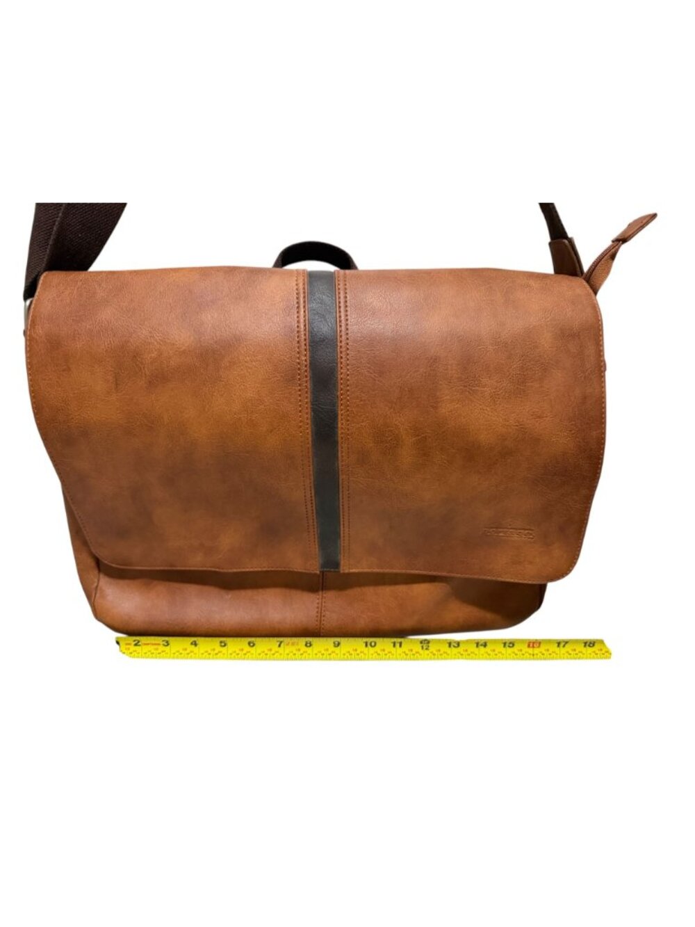 Portage Brown Faux Leather Messenger Bag Adjustable Strap Large Crossbody - Picture 3 of 10